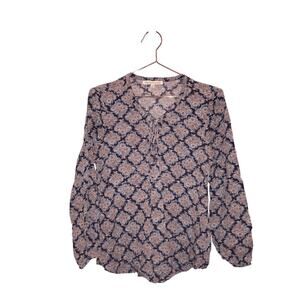 Daniel Rainn blouse decorative pattern, size medium cross tie neck